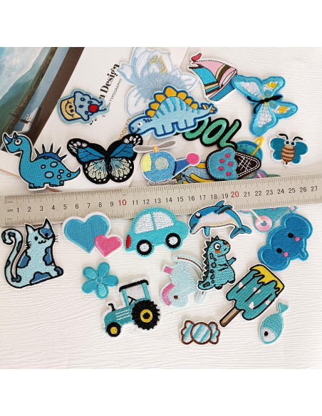 30 Parches Bordados Azules MISDONR para Planchar y Coser