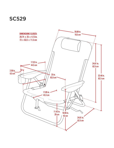 Silla de Playa Plegable Rio Brands con Mochila 4 Posiciones