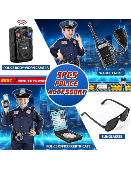 9 Piezas Accesorios de Disfraz de Policía Metemot para Niños 9 Piezas Accesorios de Disfraz de Policía Metemot para Niños