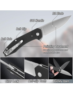 Cuchillo de bolsillo FLISSA plegable D2 con mango G10 negro 2