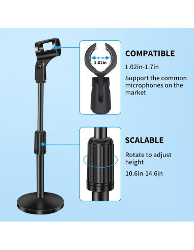 Soporte de Micrófono Ajustable de Acero para Mesa 10-14"