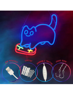 Cartel de Neón LED Gato Jugador Azul para Sala de Juegos 2