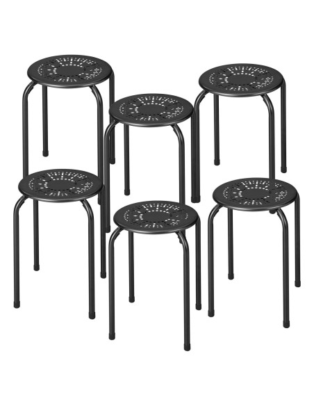 Taburetes Apilables POWERSTONE Paquete de 6, Negro, 29.21 cm