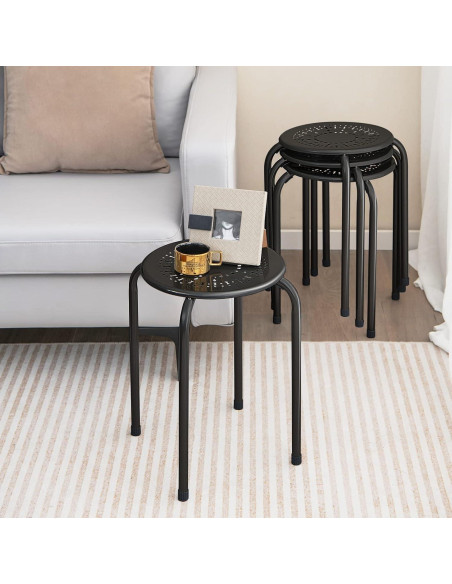 Taburetes Apilables POWERSTONE Paquete de 6, Negro, 29.21 cm