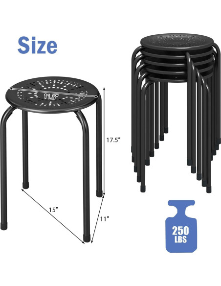 Taburetes Apilables POWERSTONE Paquete de 6, Negro, 29.21 cm