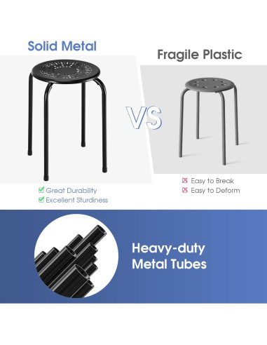 Taburetes Apilables POWERSTONE Paquete de 6, Negro, 29.21 cm