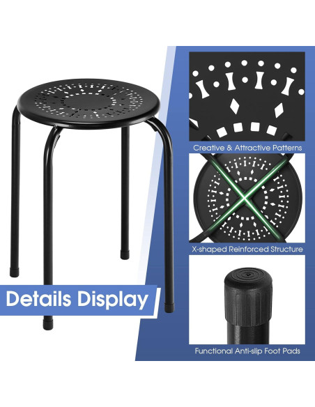 Taburetes Apilables POWERSTONE Paquete de 6, Negro, 29.21 cm