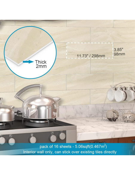 BeNice Azulejos Autoadhesivos de Mármol Beige 9.8x29.8cm - 16 Piezas BeNice Azulejos Autoadhesivos de Mármol Beige 9.8x29.8cm - 16 Piezas