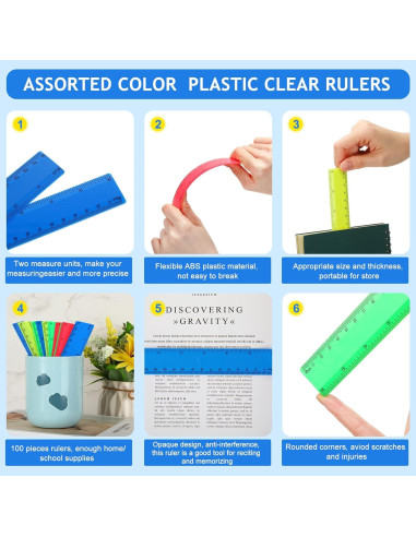 Regla Plástica Flexible Zonon 15.24 cm 100 Pcs para Estudiantes