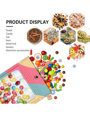 100 Bolsas Reutilizables Mylar Holográficas 8.89x11.94 cm