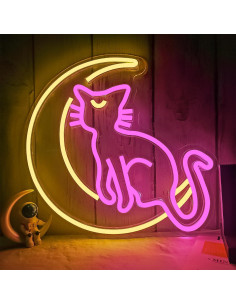 Cartel de Neón Gato Luna LED Vveikea Dimmable 29x29 cm 2
