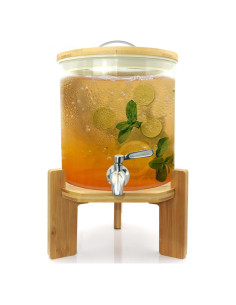 Dispensador de Bebidas de Vidrio TOCLIU 5L con Soporte de Madera