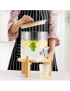 Dispensador de Bebidas de Vidrio TOCLIU 5L con Soporte de Madera 2