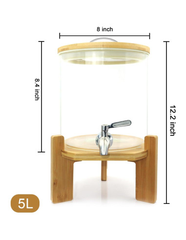 Dispensador de Bebidas de Vidrio TOCLIU 5L con Soporte de Madera