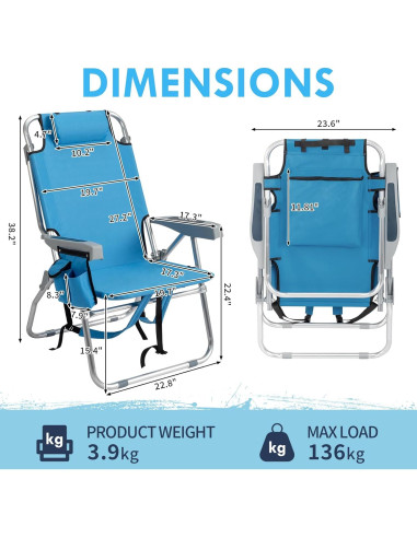 Silla de Playa Outvita Ajustable 5 Posiciones con Bolsa Térmica