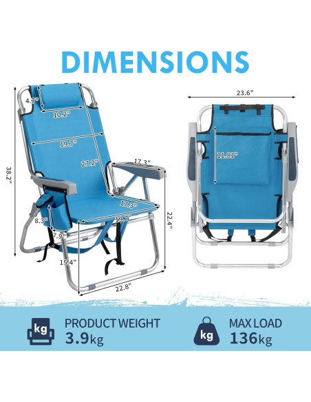 Silla de Playa Outvita Ajustable 5 Posiciones con Bolsa Térmica