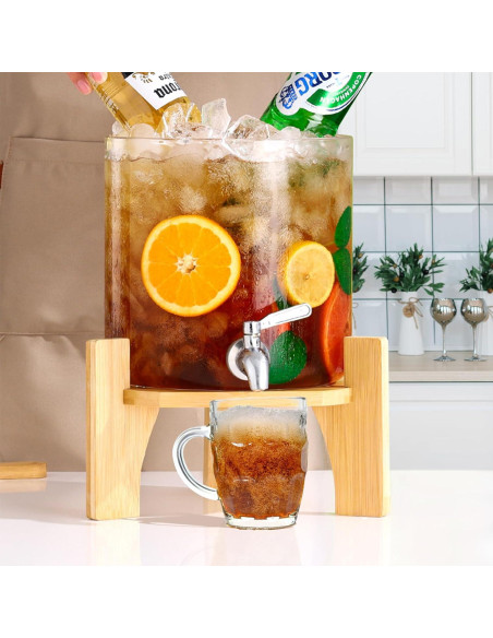 Dispensador de Bebidas de Vidrio TOCLIU 5L con Soporte de Madera