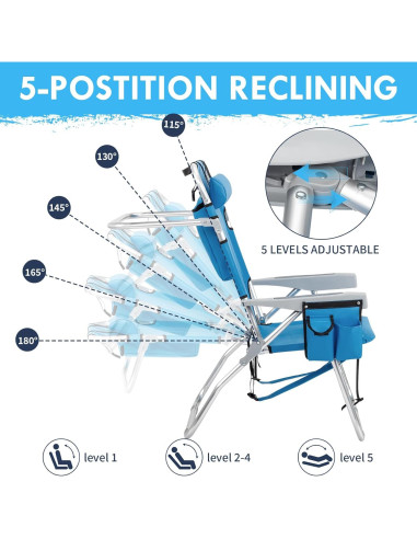 Silla de Playa Outvita Ajustable 5 Posiciones con Bolsa Térmica