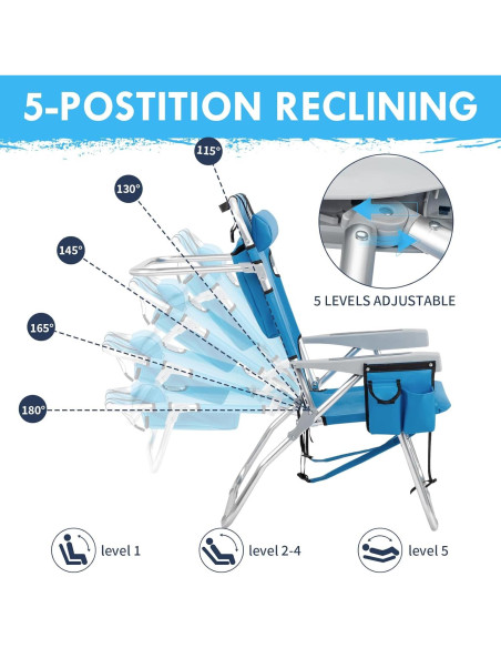Silla de Playa Outvita Ajustable 5 Posiciones con Bolsa Térmica