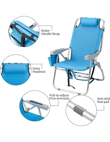 Silla de Playa Outvita Ajustable 5 Posiciones con Bolsa Térmica