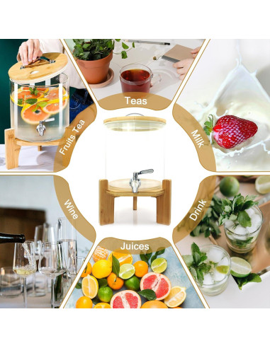 Dispensador de Bebidas de Vidrio TOCLIU 5L con Soporte de Madera