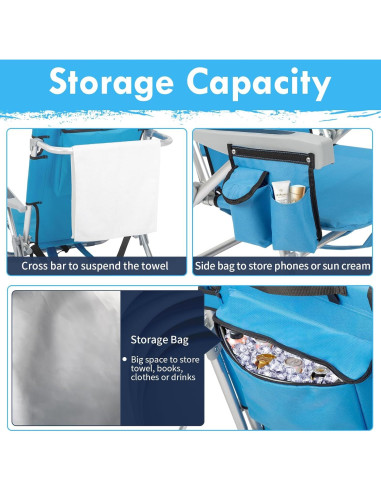 Silla de Playa Outvita Ajustable 5 Posiciones con Bolsa Térmica