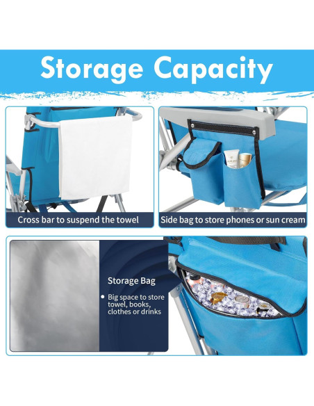 Silla de Playa Outvita Ajustable 5 Posiciones con Bolsa Térmica