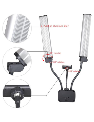 Luz de Video LED Doble Brazo 45W CCYLEZ Ajustable Portátil