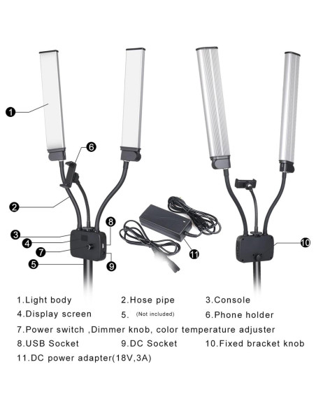 Luz de Video LED Doble Brazo 45W CCYLEZ Ajustable Portátil
