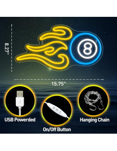 Luz de Neón LED Billar 8 IMEGINA 40x21 cm USB Dimmable 2