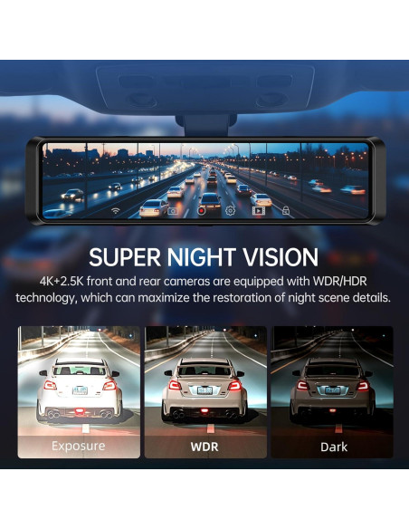 Cámara Dash 4K TUIFAC VT15 con GPS y Pantalla 12"