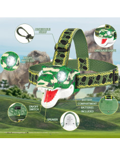 Linterna de Cabeza Dinosaurio T-Rex LED Verde Camo 8cm 2