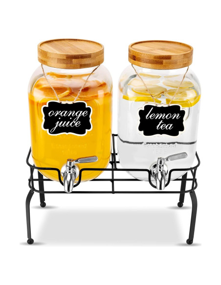 Dispensador de Bebidas de Vidrio MAHOOMMAKH 3.785L Doble con Soporte