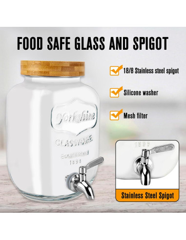 Dispensador de Bebidas de Vidrio MAHOOMMAKH 3.785L Doble con Soporte