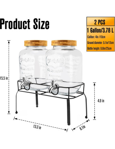 Dispensador de Bebidas de Vidrio MAHOOMMAKH 3.785L Doble con Soporte