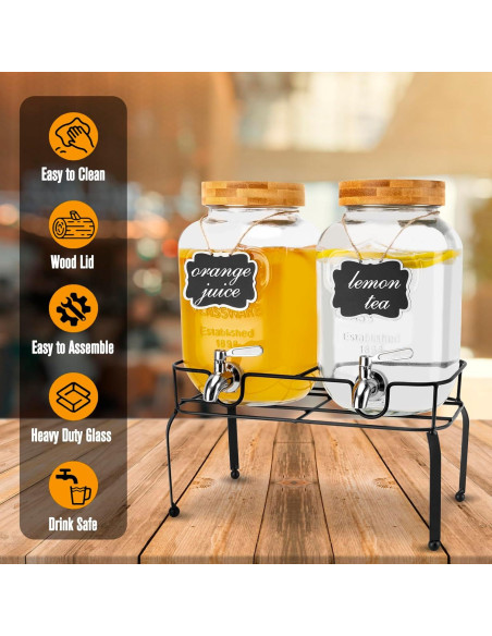 Dispensador de Bebidas de Vidrio MAHOOMMAKH 3.785L Doble con Soporte