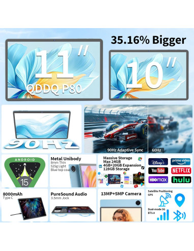 Tablet Android 15 QDDQ 11" 24GB RAM 128GB 1TB Expandible