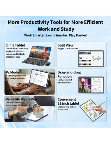 Tablet Android 15 QDDQ 11" 24GB RAM 128GB 1TB Expandible