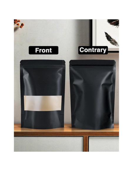 100 Bolsas Reutilizables de Papel Kraft Negro 8.89x13.97cm con Ventana