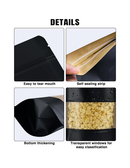 100 Bolsas Reutilizables de Papel Kraft Negro 8.89x13.97cm con Ventana