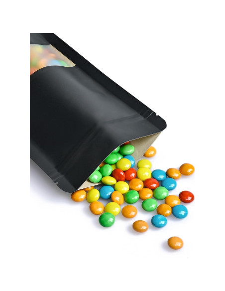 100 Bolsas Reutilizables de Papel Kraft Negro 8.89x13.97cm con Ventana