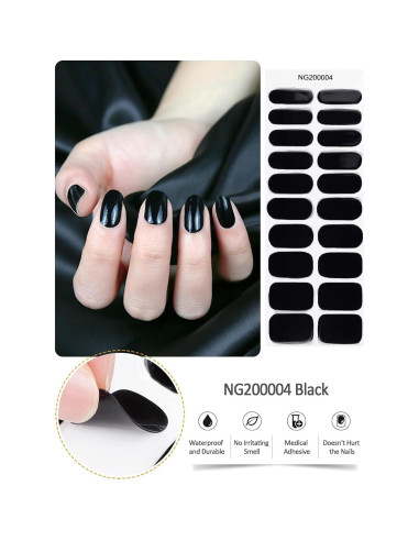 20 Tiras de Esmalte de Uñas de Gel Curado EBANKU Negro
