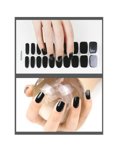 20 Tiras de Esmalte de Uñas de Gel Curado EBANKU Negro