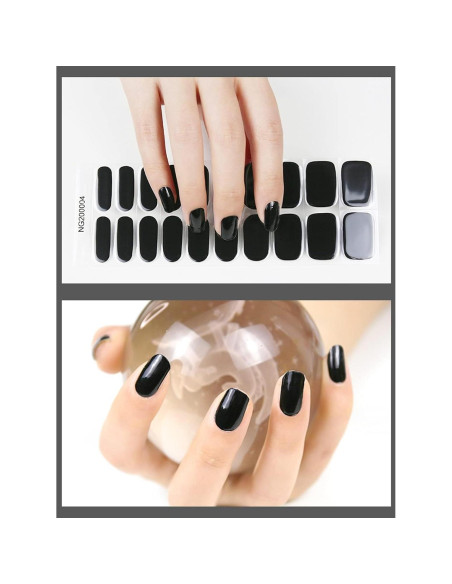 20 Tiras de Esmalte de Uñas de Gel Curado EBANKU Negro