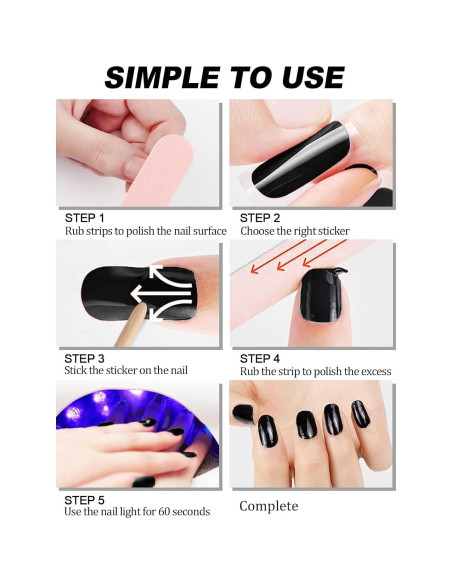20 Tiras de Esmalte de Uñas de Gel Curado EBANKU Negro