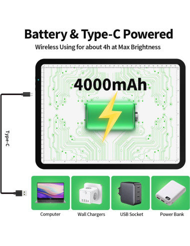 Mesa de Luz A3 Recargable Zocelight LED 5600 Lux Negra