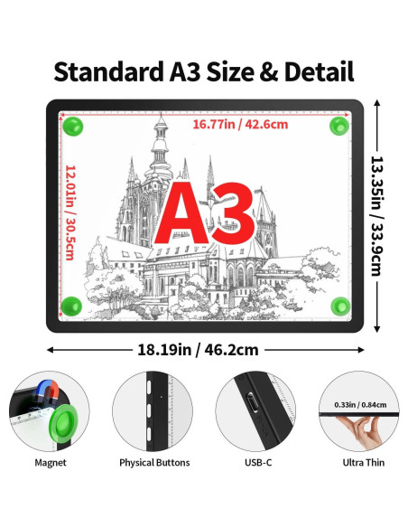 Mesa de Luz A3 Recargable Zocelight LED 5600 Lux Negra