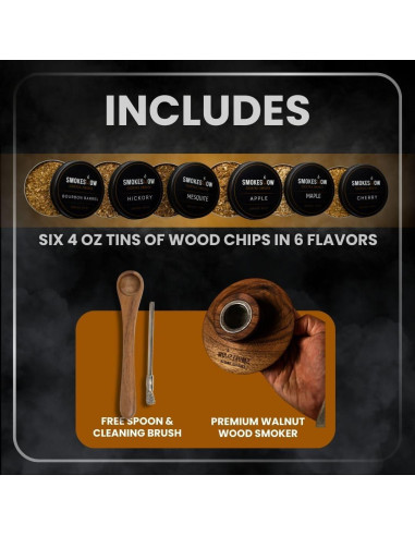 Ahumador de cócteles Smokeshow de madera de nogal con 6 latas