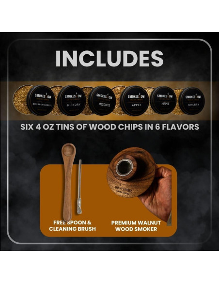 Ahumador de cócteles Smokeshow de madera de nogal con 6 latas