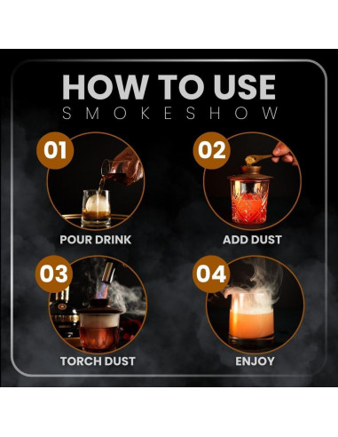 Ahumador de cócteles Smokeshow de madera de nogal con 6 latas